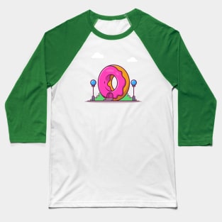 Doughnut Shop Cartoon Illustration Baseball T-Shirt